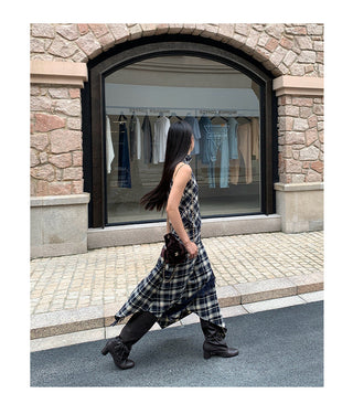 asymmetric plaid skirt