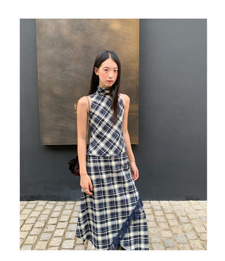 asymmetric plaid skirt
