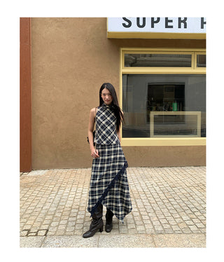asymmetric plaid skirt
