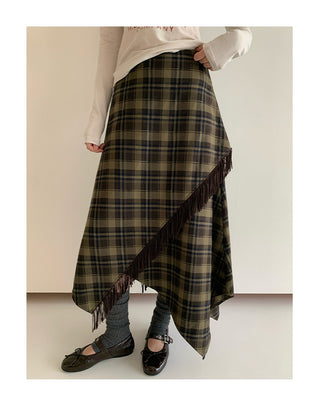 asymmetric plaid skirt