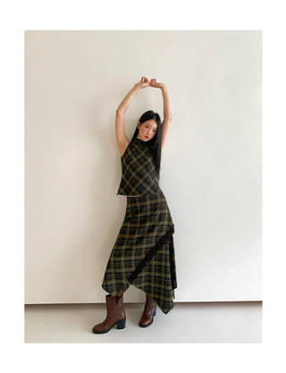 asymmetric plaid skirt