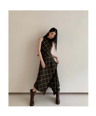 asymmetric plaid skirt
