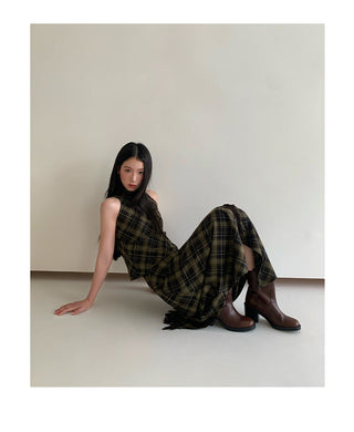 asymmetric plaid skirt