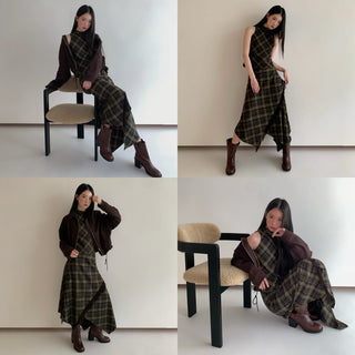 asymmetric plaid skirt