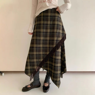 asymmetric plaid skirt