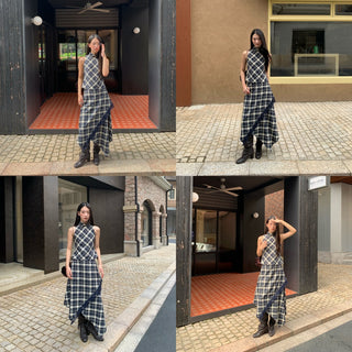 asymmetric plaid skirt