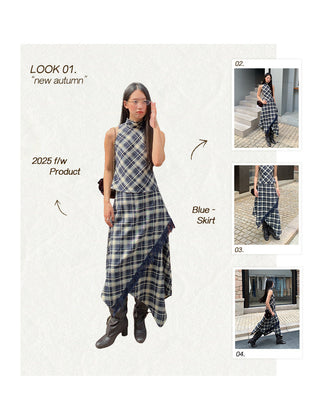asymmetric plaid skirt