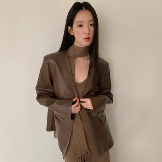 simple leather coat