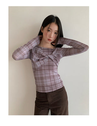 twisted plaid Top