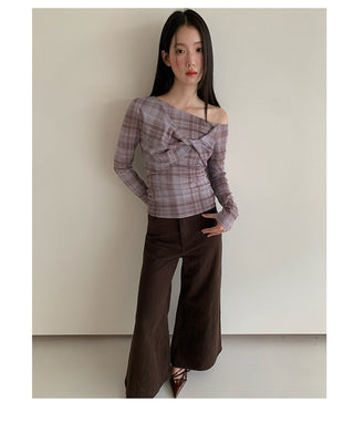 twisted plaid Top