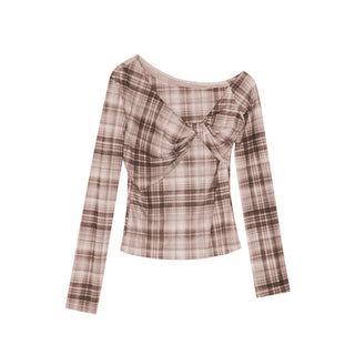 twisted plaid Top