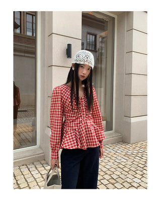 ruffled plaid Top