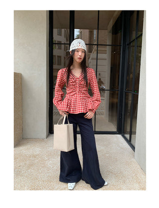 ruffled plaid Top