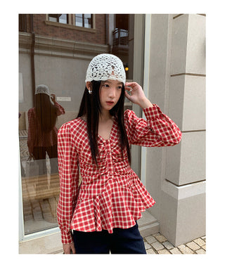 ruffled plaid Top