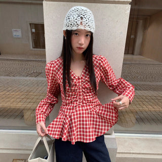 ruffled plaid Top