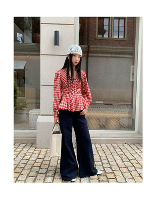ruffled plaid Top