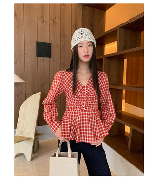 ruffled plaid Top