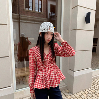 ruffled plaid Top