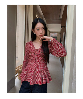 ruffled plaid Top