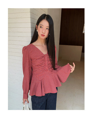 ruffled plaid Top
