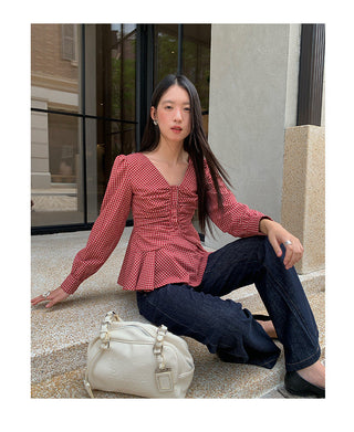 ruffled plaid Top