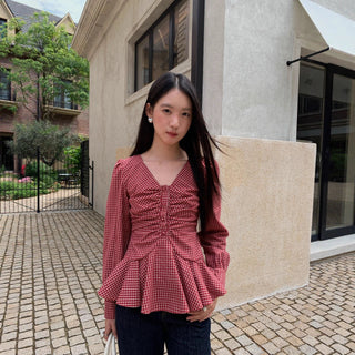 ruffled plaid Top
