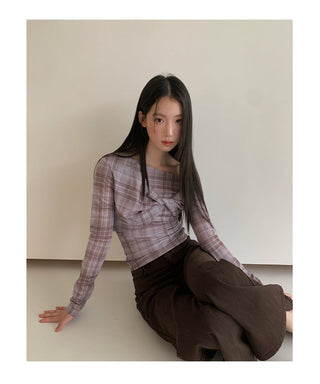 twisted plaid Top