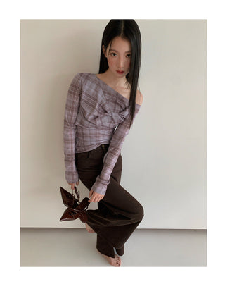 twisted plaid Top