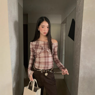 twisted plaid Top