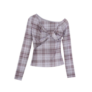 twisted plaid Top