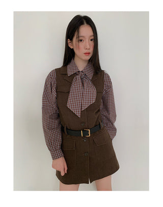 plaid drop-shoulder