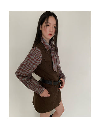 plaid drop-shoulder