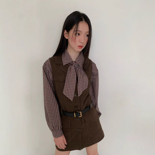 plaid drop-shoulder