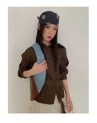 belted denim Top