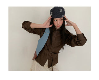 belted denim Top