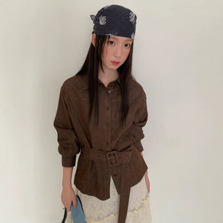 belted denim Top
