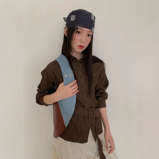 belted denim Top