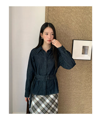 belted denim Top