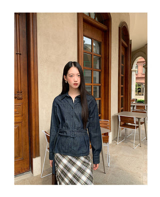 belted denim Top
