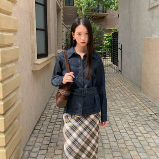 belted denim Top