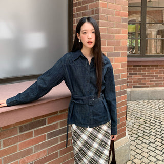 belted denim Top