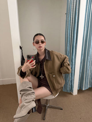 Workwear Leather Collar Jacket