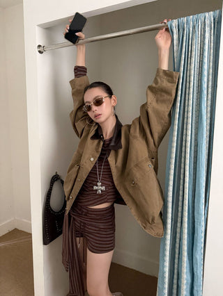 Workwear Leather Collar Jacket