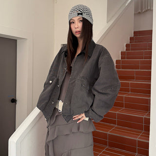 Workwear Leather Collar Jacket