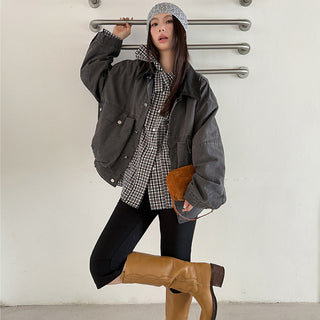 Workwear Leather Collar Jacket
