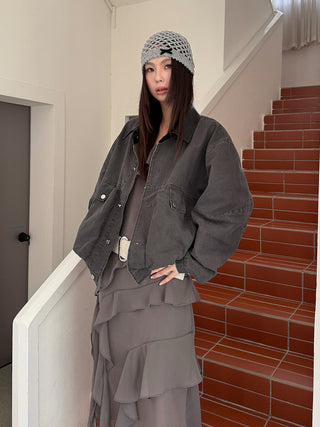 Workwear Leather Collar Jacket