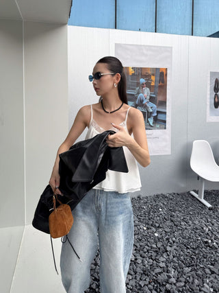 Lapel Drawstring Leather Coat