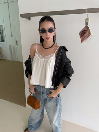 Lapel Drawstring Leather Coat
