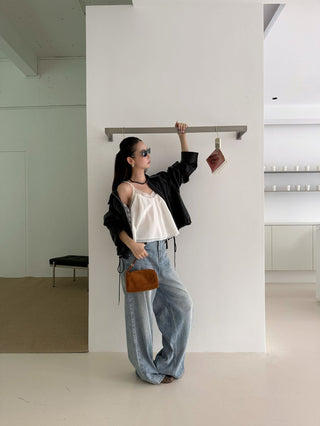 Lapel Drawstring Leather Coat