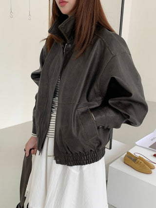 Distressed Leather Motorcycle Jacket